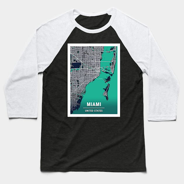 Miami Blue Dark Color City Map Baseball T-Shirt by tienstencil